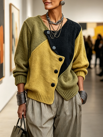 Mosaic™ | Asymmetrischer Color-Block Strickpullover
