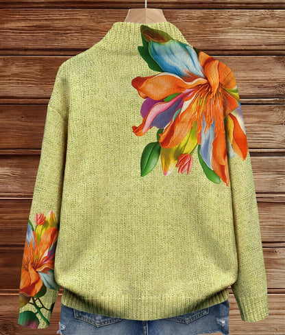 Sidonie™ | Reißverschluss-Strickjacke mit Tropischen Lilien