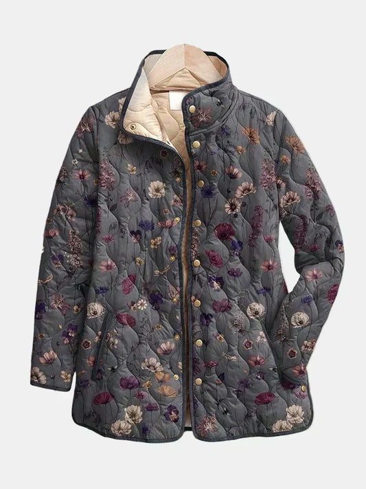 Lucyna™ | Gesteppte Jacke mit Grauem Blumenmuster