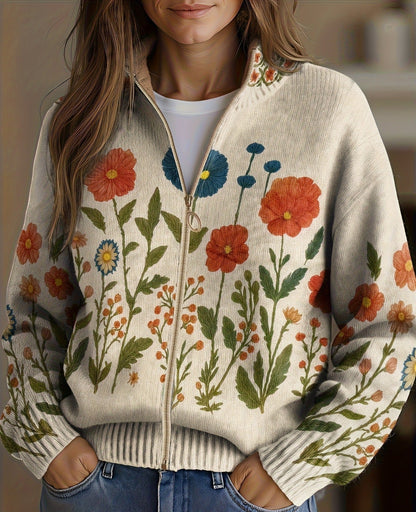 Wrenna™ | Reißverschluss-Strickjacke mit Wildblumen