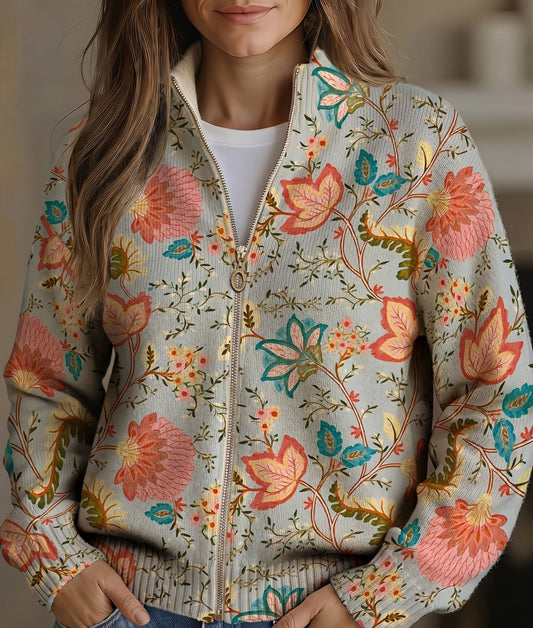 Xanthe™ | Reißverschluss-Strickjacke mit Vintage-Blumengarten