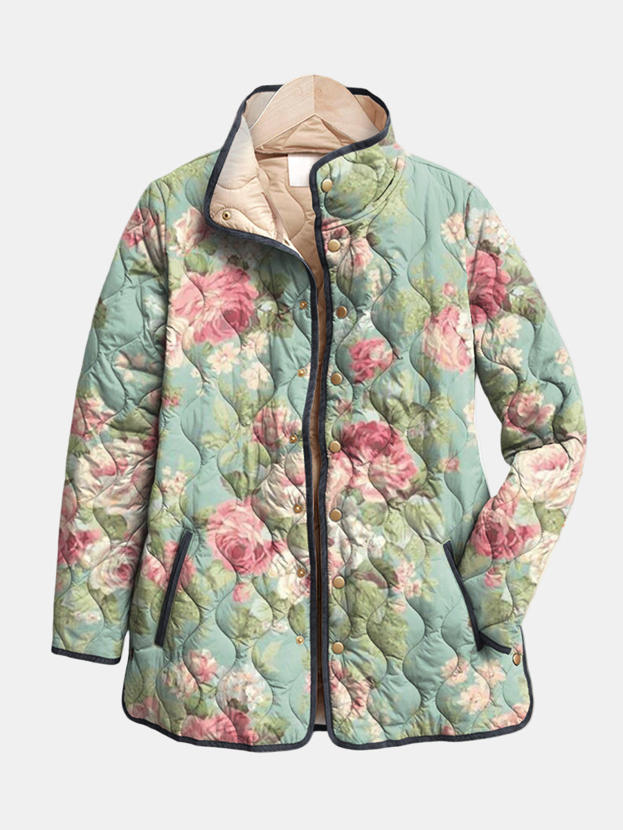 Jadwiga™ | Gesteppte Jacke mit Retro-Blumenmuster
