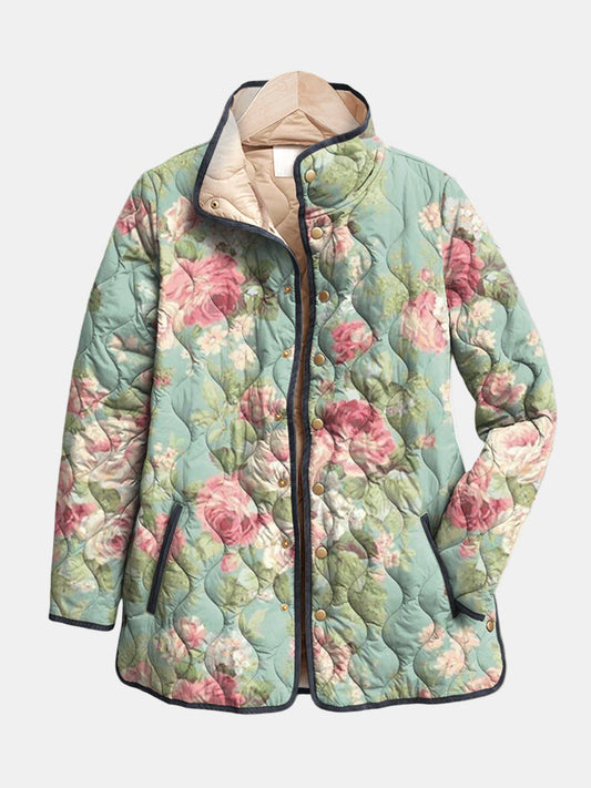 Jadwiga™ | Gesteppte Jacke mit Retro-Blumenmuster